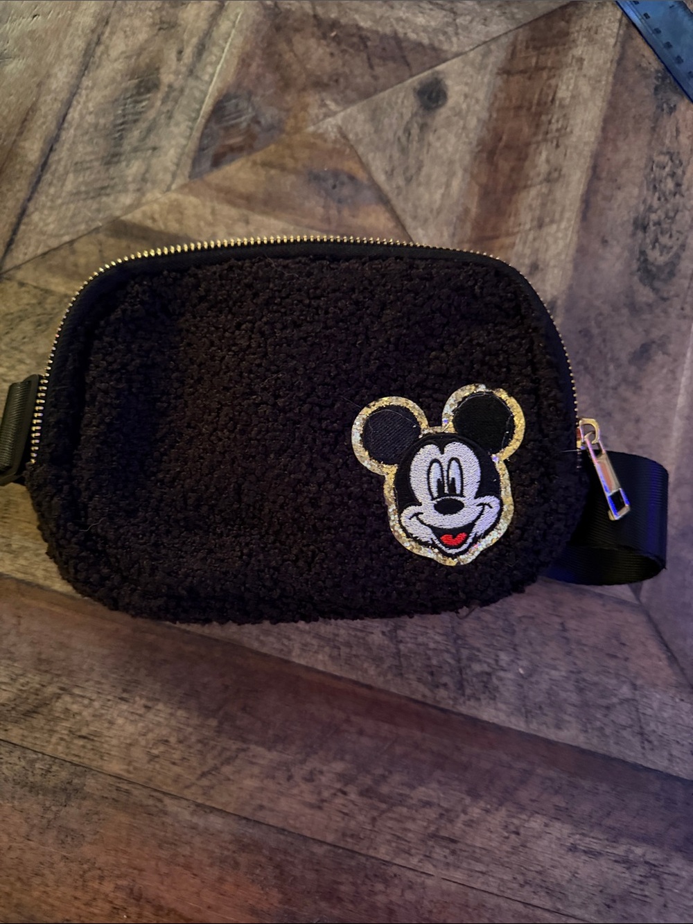 New Disney Inspired Black Sherpa Crossbody Bag with Mickey Character Patch